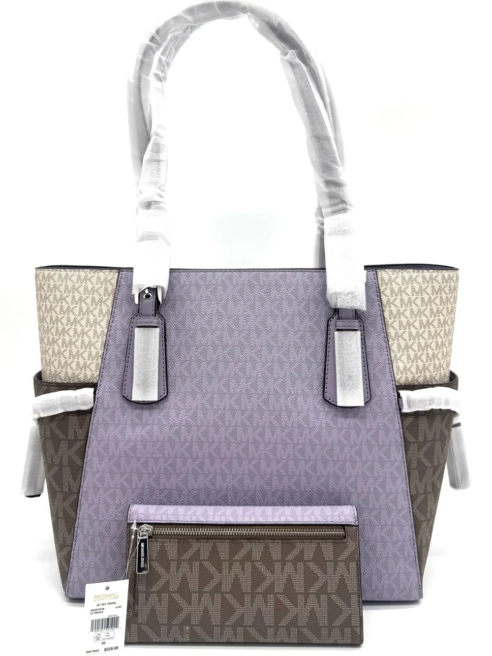 Michael Kors Voyager Large Color-Block Logo Tote Bag w Matching Trifold Wallet